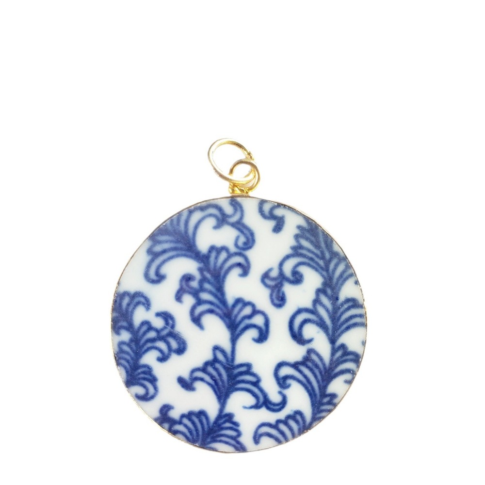 Vintage Porcelain Pottery Shard Pendant - Ming Blue & White Chinoiserie Jewelry